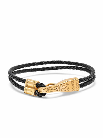 Nialaya Men's Leather Bracelet Black Leather Bracelet with Gold Clasp Lock Black Leather Bracelet with Gold Clasp Lock